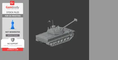 3D model of a military tank with a long cannon and tracks on a dark background, designed for 3D printing.