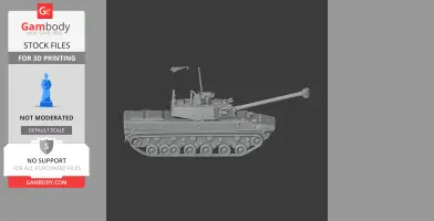 3D model of a 2S42 Lotos tank, side view, with turret and cannon, ready for 3D printing.