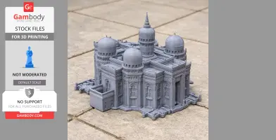A detailed 3D-printed model of a historic building with domes and arches.