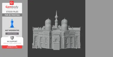 Intricate 3D model of a symmetrical building with domes and arches, ideal for 3D printing.