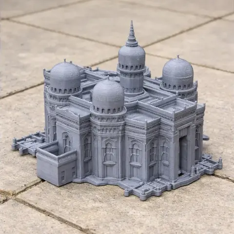 Intricate 3D-printed model of a historical building with domes and detailed architectural features.