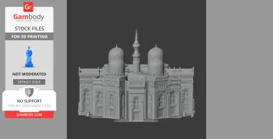 Ornate 3D model of a historical building with domes and spired tower for 3D printing.