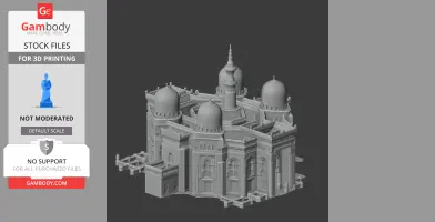 3D model of intricate architecture with domes and towers, designed for 3D printing.