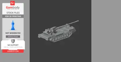 3D model of a 2S7 Pion tank with detailed tracks and a long barrel, ready for 3D printing.