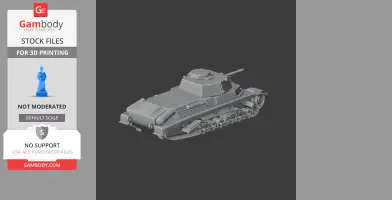 3D model of a detailed tank with turret and tracks, displayed on a dark background, suitable for 3D printing.