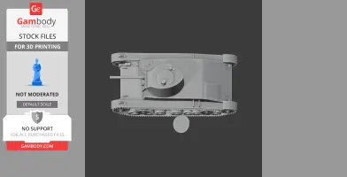 Gray 3D model of a 7TP tank viewed from top, set against a dark background.