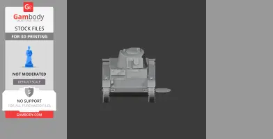 3D front view model of the 7TP tank for 3D printing, displayed against a dark background.
