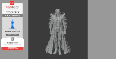 A detailed 3D model of a character with ornate armor and a long cape, designed for 3D printing.