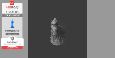 A detailed 3D model of a robed fantasy character with ornate armor and a spiked helmet, ready for 3D printing.