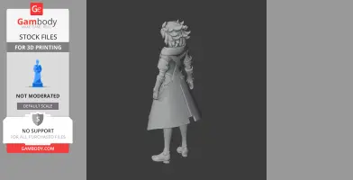 3D model of a character in a long coat with intricate details, viewed from the back.