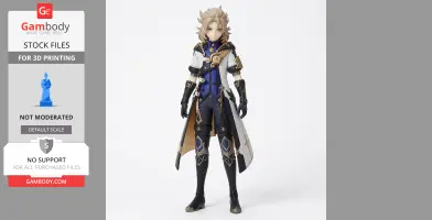Fantasy character figurine in detailed armor with flowing coat, designed for 3D printing.