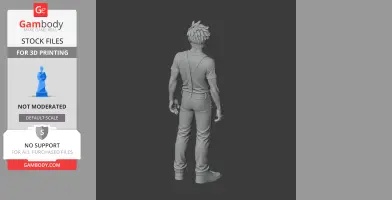 3D model of a standing character with casual attire, seen from the back.