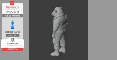 A stylized humanoid figure with animal-like features, wearing a detailed suit.