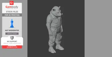 Anthropomorphic hog figure in detailed clothing, standing upright, designed for 3D printing.