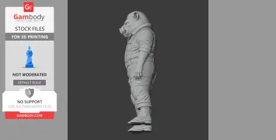 Anthropomorphic hog in a detailed spacesuit standing upright, ready for 3D printing.