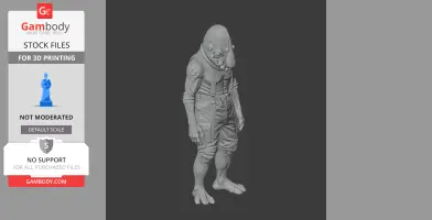 A humanoid creature with an elongated head, detailed textured outfit, and clawed feet in a 3D model.