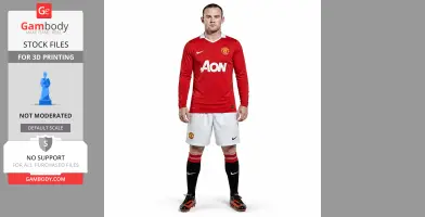 A soccer player figurine in a red and white uniform, suitable for 3D printing, shown on Gambody.