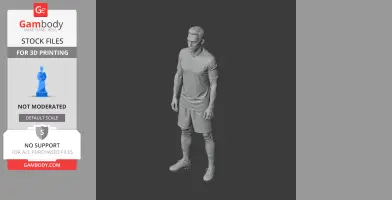 3D model of a male soccer player in uniform, standing with arms relaxed at sides.