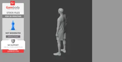 3D model of a standing soccer player figurine in shorts and cleats, viewed from behind.