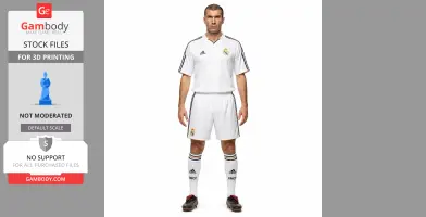 A figurine model of a poised soccer player in a white uniform, suitable for 3D printing.