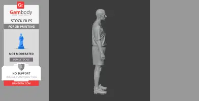 3D model of a soccer player in uniform and cleats, standing in profile.