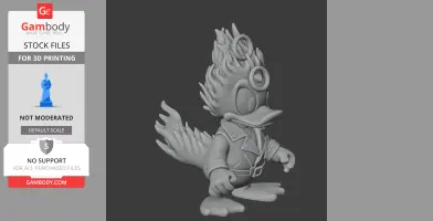 Mashup figure of a duck character with flaming hair and a biker outfit, combining elements of two iconic personas.