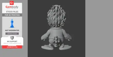 Duck-like figure with a spiky flame-shaped head, viewed from behind. 3D model for printing.