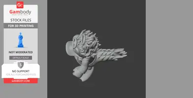 A 3D model of a duck character merging with Ghost Rider, featuring flames and a distinctive helmet.