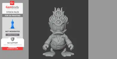 Duck figure with Ghost Rider styling: flaming head, leather jacket, and emblem. 3D printable model.