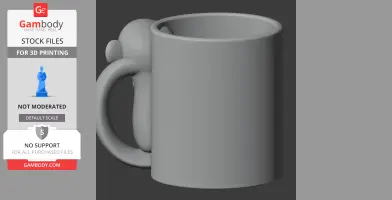 A 3D model of a mug with a monkey face integrated into the handle, designed for 3D printing.