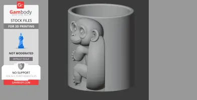 A 3D mug design featuring a cute monkey relief on its side, intended for 3D printing.