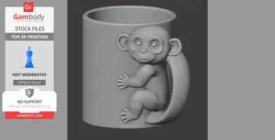Gray mug with a cute monkey design; the tail forms the handle.