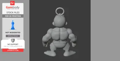 Muscular cartoon duck figure with a ring on its head, viewed from the back. Designed for 3D printing.