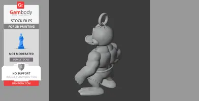 A muscular cartoon duck figure with torn shorts and a ring on its head, combining elements of two distinct characters.