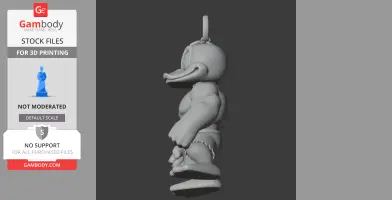 A muscular duck figure wearing torn shorts with a loop on its head, designed for 3D printing.