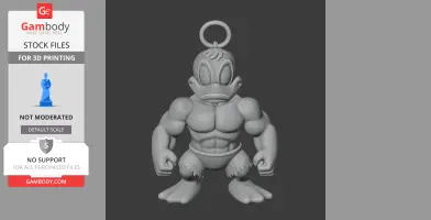 Muscular duck figure with a keyring, combining elements of Donald Duck and Hulk.