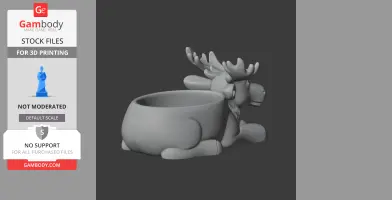 3D model of a cartoon moose with antlers, laying down, forming a bowl with its body for wall hanging.