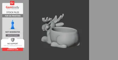 A moose-shaped bowl with antlers and a smooth, minimalist design for 3D printing.