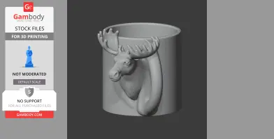 A 3D model of a moose head with antlers extending from a cylindrical wall hook design.