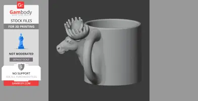 Moose head mug handle 3D model for printing; features moose head and antlers as handle.