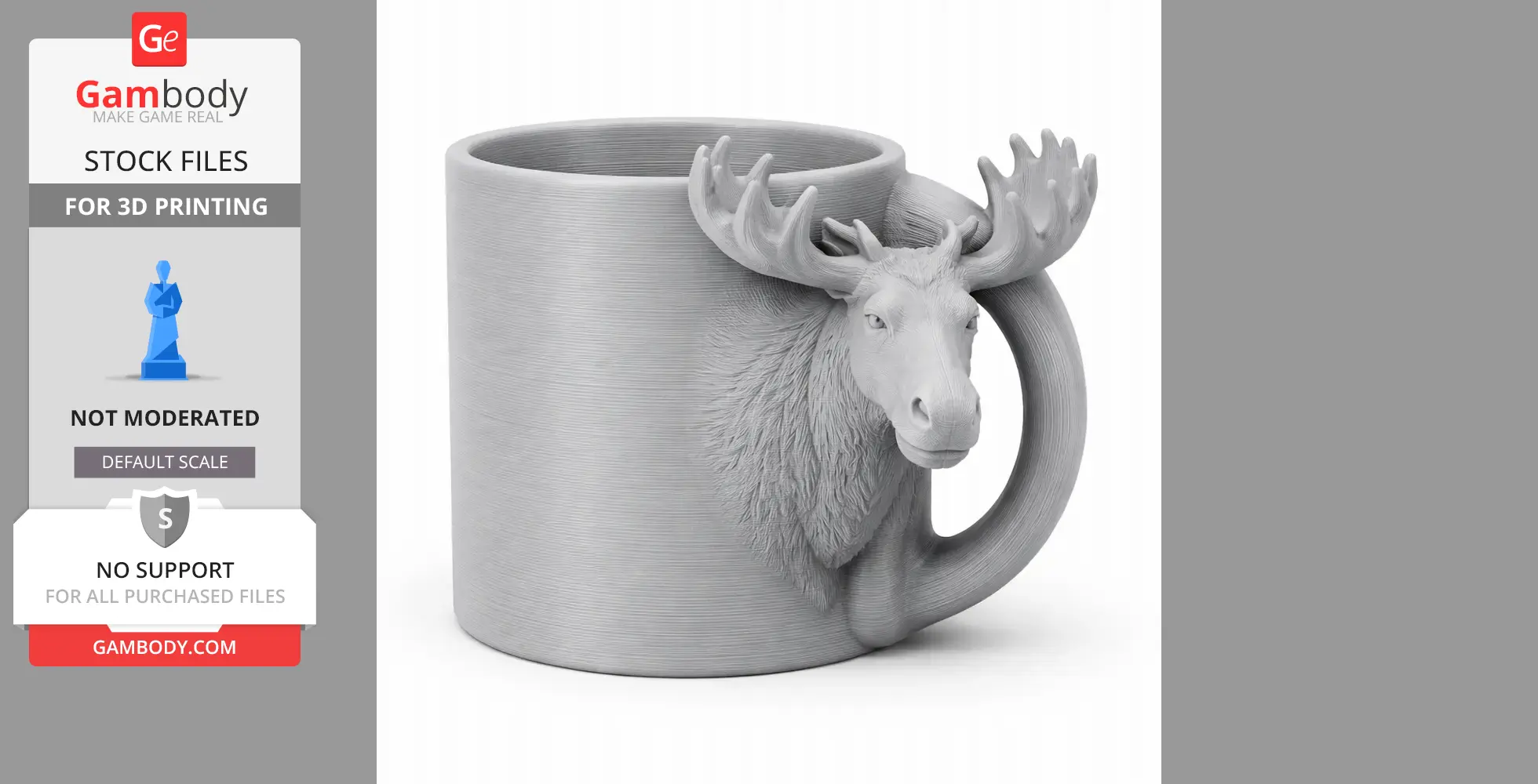 3D model of a mug with a detailed moose head as a handle, designed for 3D printing.