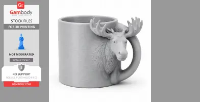 3D model of a mug with a detailed moose head as a handle, designed for 3D printing.