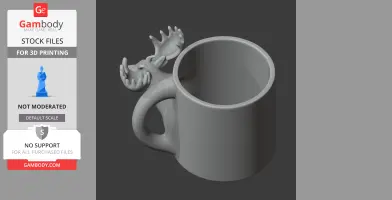 3D model of a mug with a moose head handle for wall hook 3D printing.