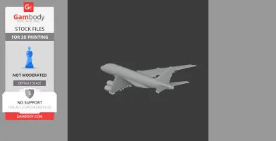 Gray 3D model of an Airbus A380 airplane, angled view, prepared for 3D printing.