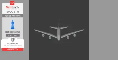 Front view of a 3D printed Airbus A380 model, showing its wings and engines.