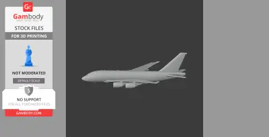 Gray 3D model of an Airbus A380 airplane, displayed on a dark background.