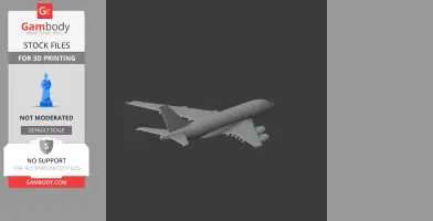 Gray 3D model of an Airbus A380 for printing, displayed in flight position on a dark background.