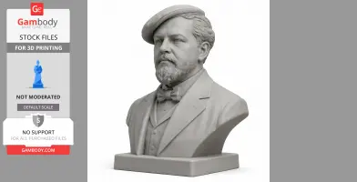 Bust of a distinguished man with a beard, wearing a beret, suit, and bow tie on a rectangular base.