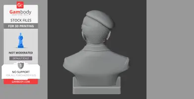 Bust of a man in a beret viewed from the back, designed for 3D printing.