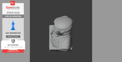3D printed bust of a historical warrior in armor and a cap, viewed from above.